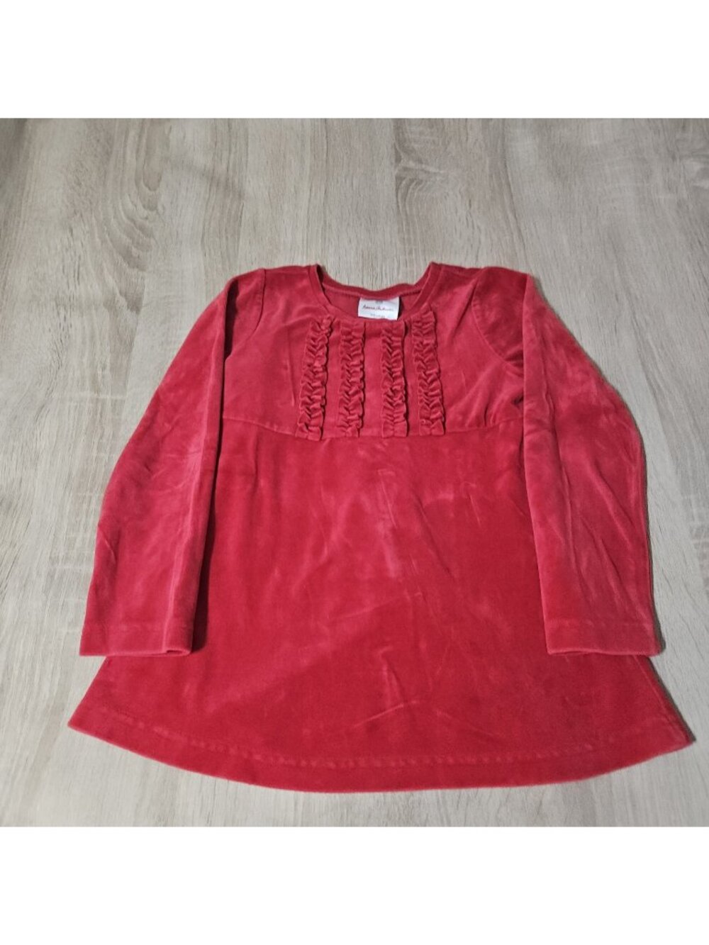 Hanna Andersson Size 120 Us Girls 6 Red Velour Ruffled Shirt Holiday Christmas